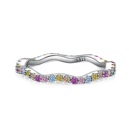 Pomuse Dainty Colorful Round Cut Party Ring