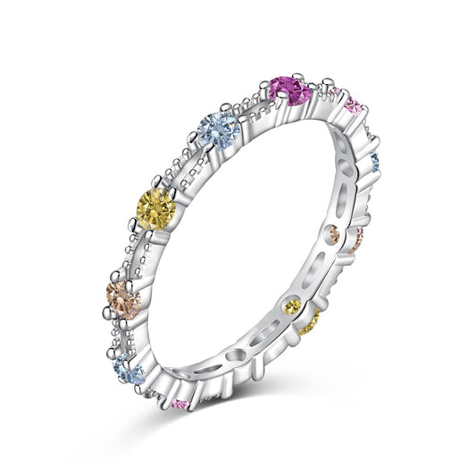Pomuse Sparkling Colorful Round Cut Tennis Ring