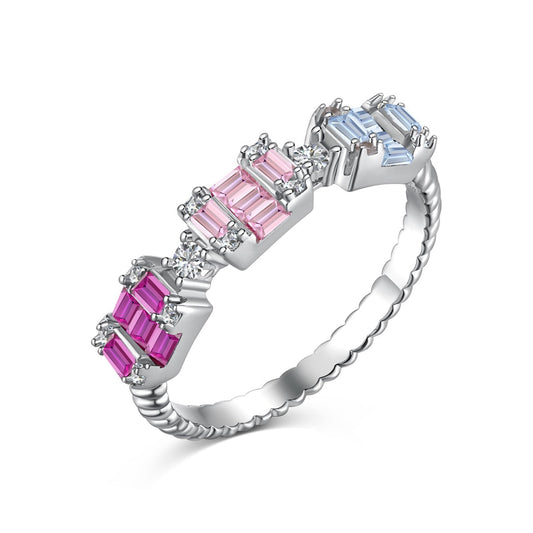 Pomuse Unique Colorful Emerald Cut Party Ring