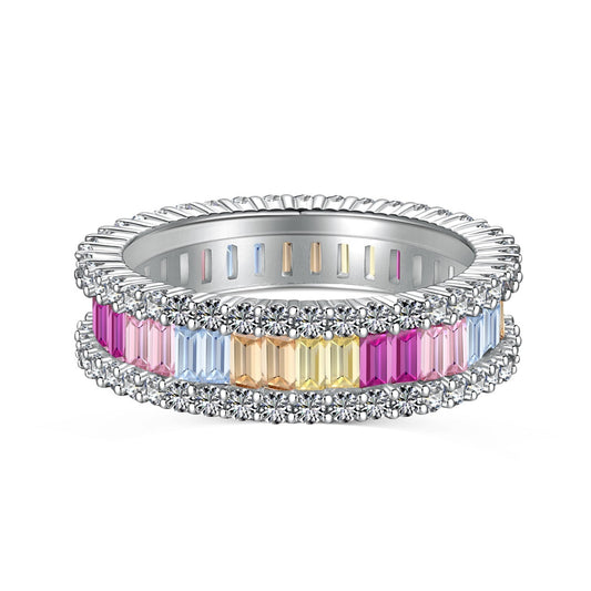Pomuse Dainty Kaleidoscopic Emerald Cut Daily Ring