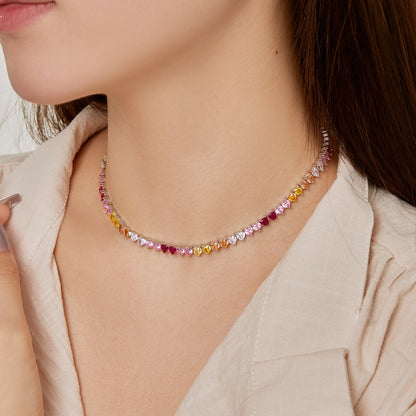 Pomuse Sparkling Colorful Full Heart Tennis Necklace