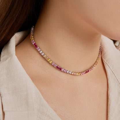 Pomuse Delicate Colorful Tennis Necklace