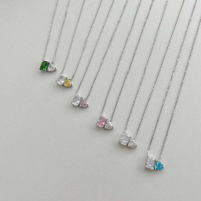 Pomuse Dazzling Square & Heart Shape Necklace