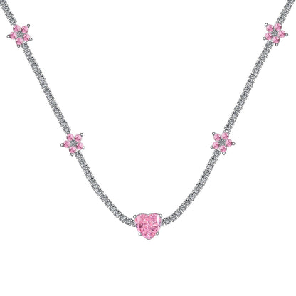 Pomuse Dazzling Pink Heart Flower Necklace