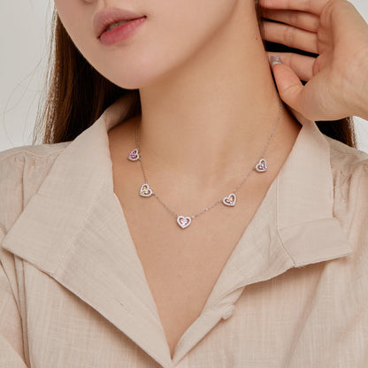 Pomuse Sparkling Five Heart Necklace