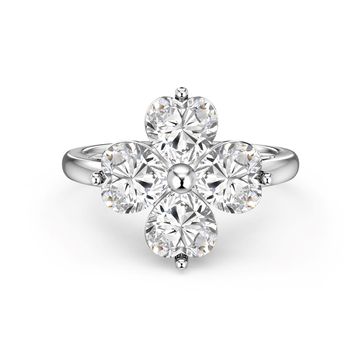 Pomuse Heart-shaped Four-Leaf Clover Ball Ring