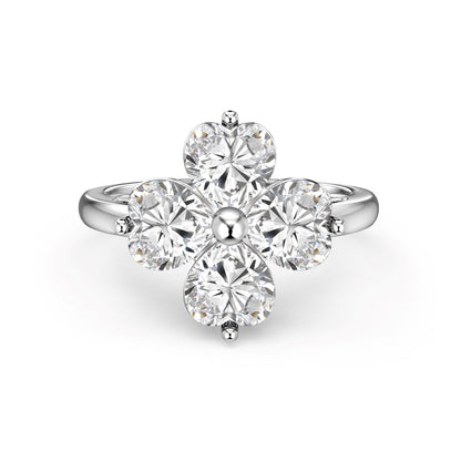 Pomuse Heart-shaped Four-Leaf Clover Ball Ring