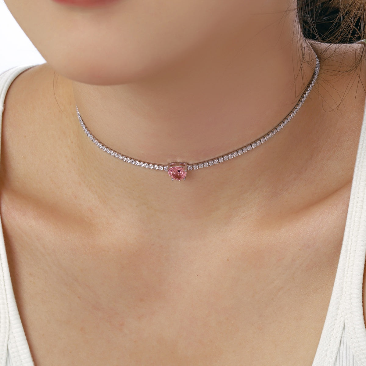 Pomuse 2.0 Carat Sparkling Tennis Heart Cut Necklace