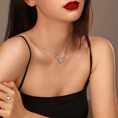 Pomuse 8.0 Carat Versatile Colorful Sweet Heart-Shaped Tennis Necklace