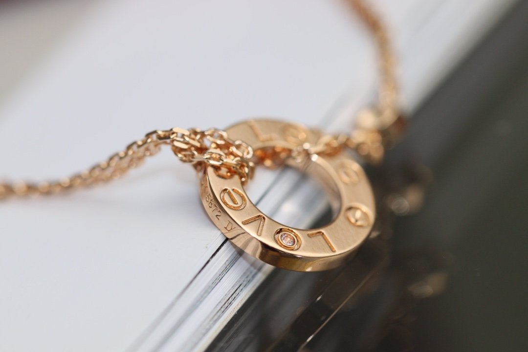 Pomuse LOVE NECKLACE ADJUSTABLE ROSE GOLD 2 DIAMOND