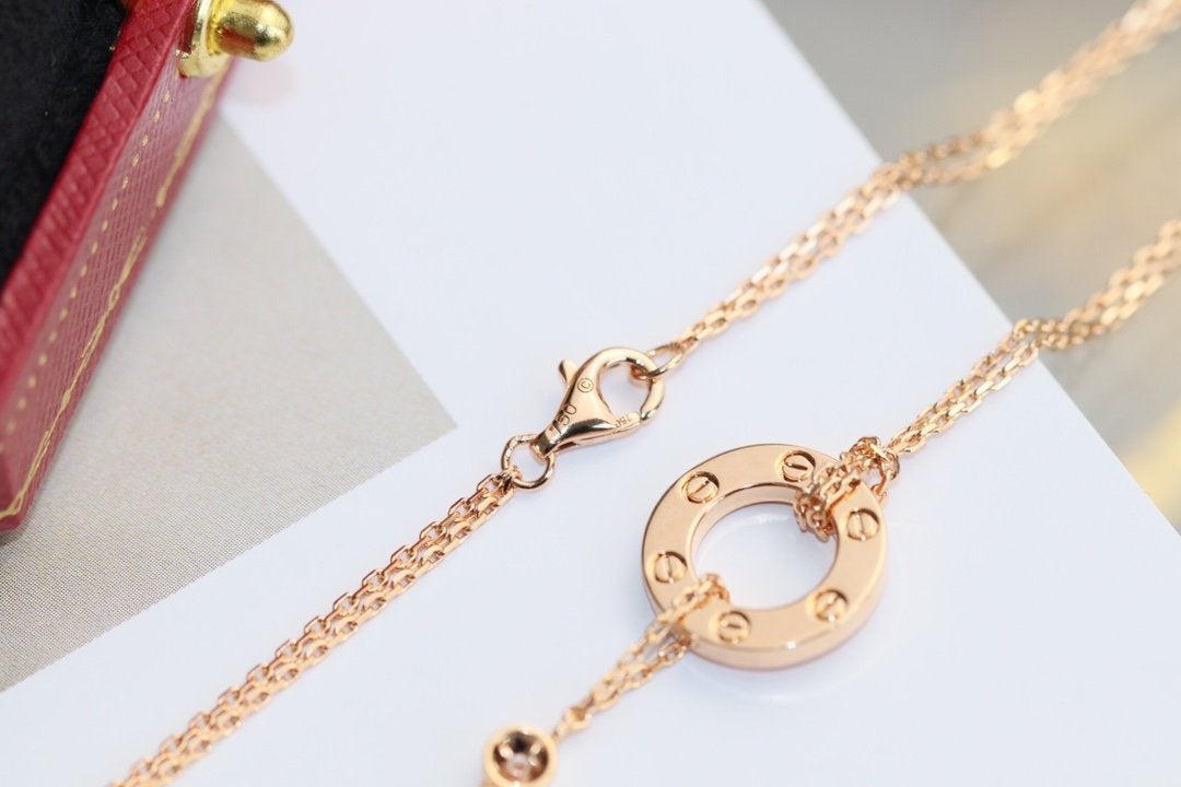 Pomuse LOVE NECKLACE ADJUSTABLE ROSE GOLD 2 DIAMOND