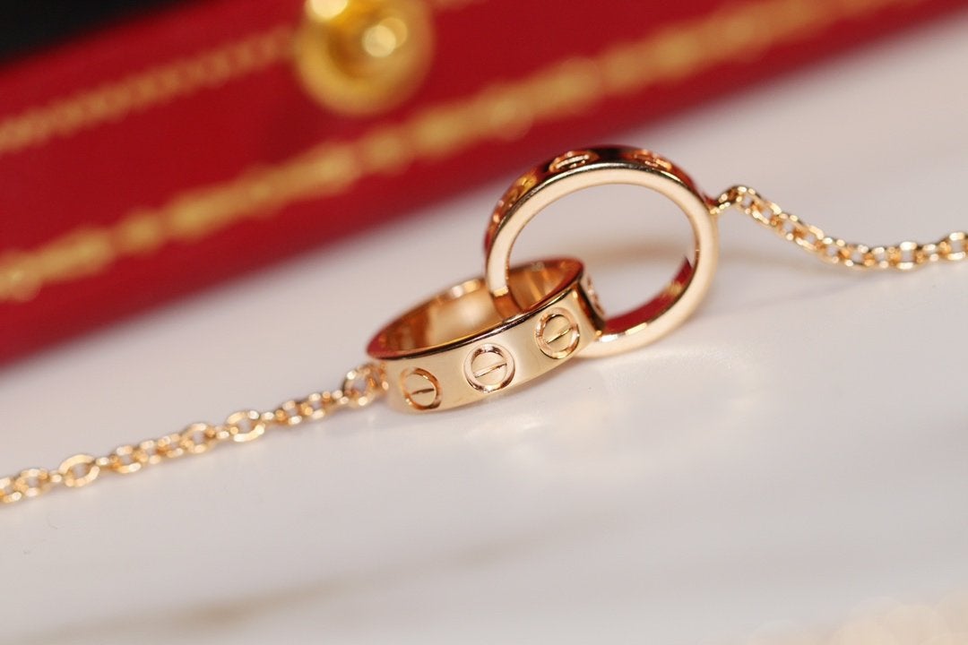 Pomuse LOVE NECKLACE PINK GOLD AND SILVER