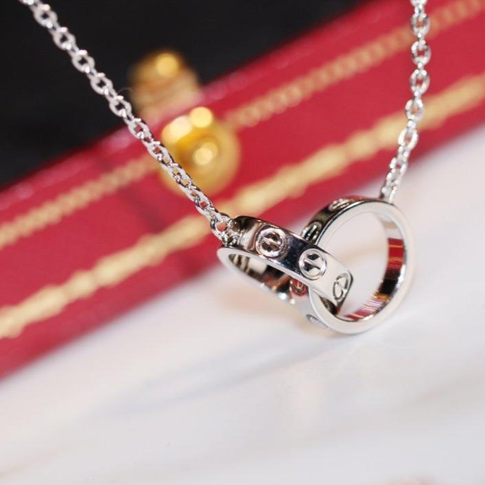 Pomuse LOVE NECKLACE PINK GOLD AND SILVER