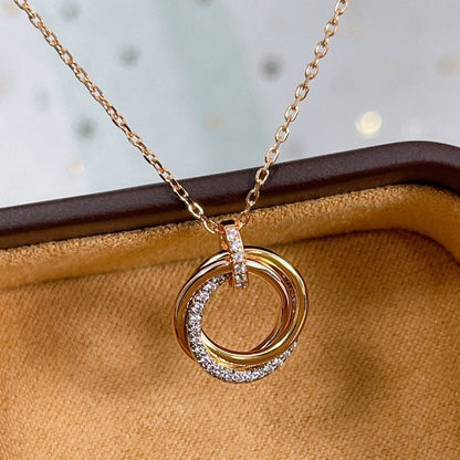 Pomuse TRINITY NECKLACE SILVER GOLD PINK GOLD DIAMONDS