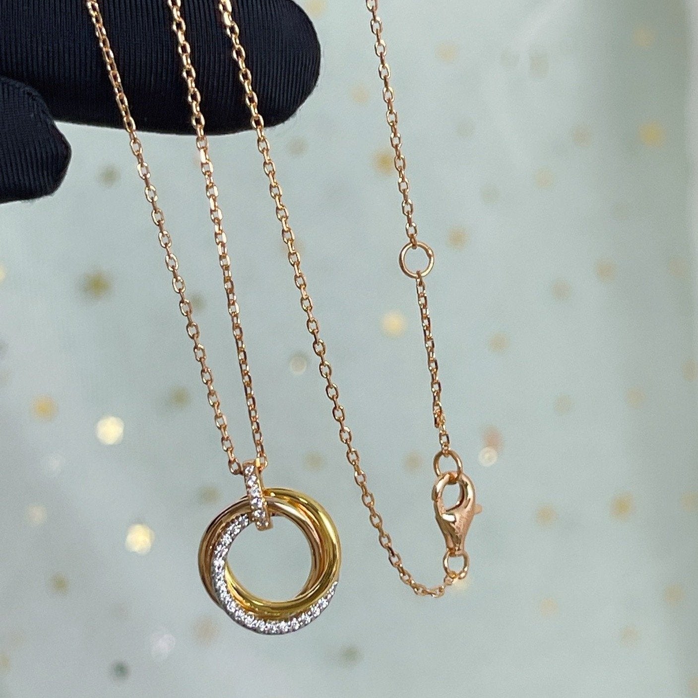 Pomuse TRINITY NECKLACE SILVER GOLD PINK GOLD DIAMONDS