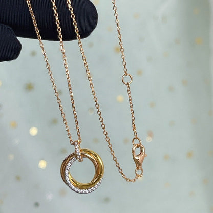 Pomuse TRINITY NECKLACE SILVER GOLD PINK GOLD DIAMONDS
