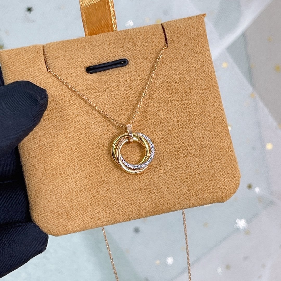 Pomuse TRINITY NECKLACE SILVER GOLD PINK GOLD DIAMONDS
