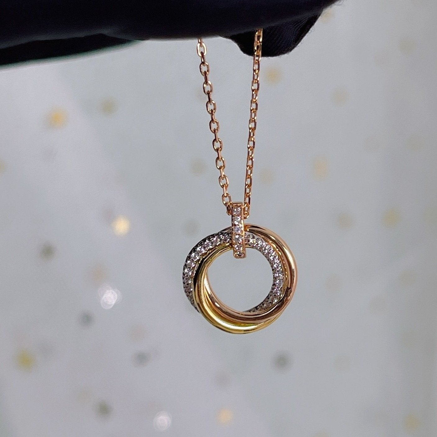 Pomuse TRINITY NECKLACE SILVER GOLD PINK GOLD DIAMONDS