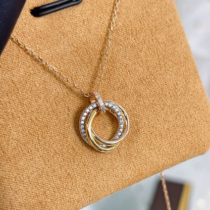 Pomuse TRINITY NECKLACE SILVER GOLD PINK GOLD DIAMONDS