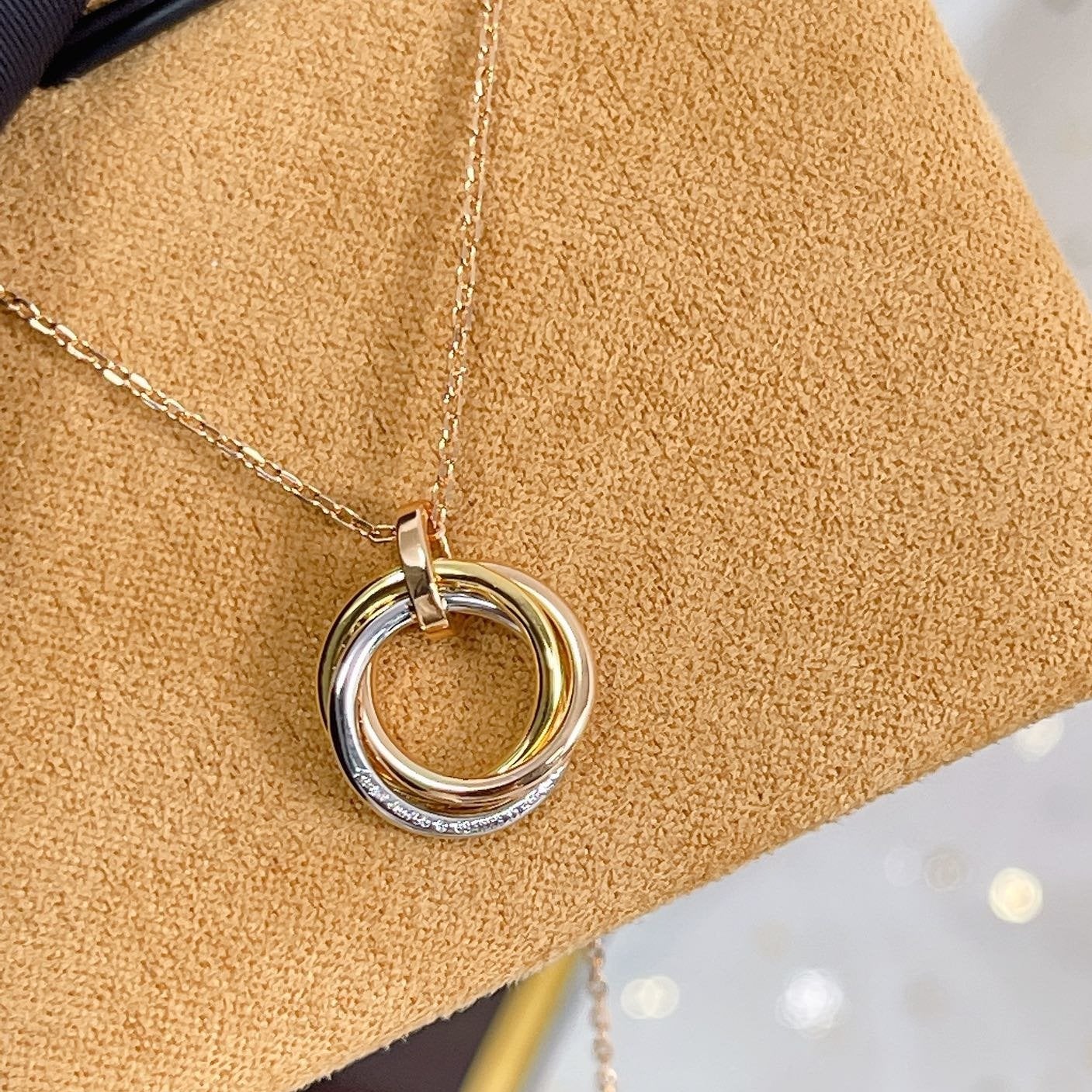 Pomuse TRINITY NECKLACE SILVER GOLD PINK GOLD DIAMONDS