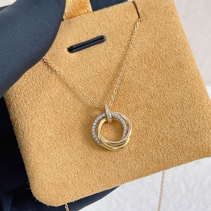 Pomuse TRINITY NECKLACE SILVER GOLD PINK GOLD DIAMONDS