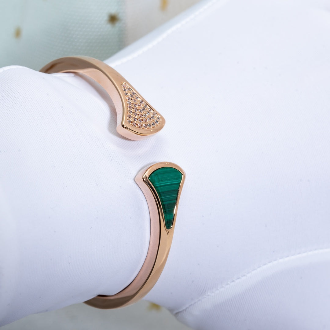 Pomuse DREAM BRACELET OPEN MALACHITE PINK GOLD