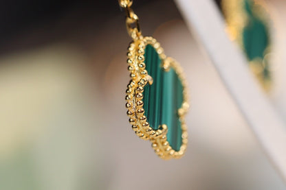 Pomuse CLOVER EARRINGS GOLD MALACHITE DIAMOND 3 MOTIF