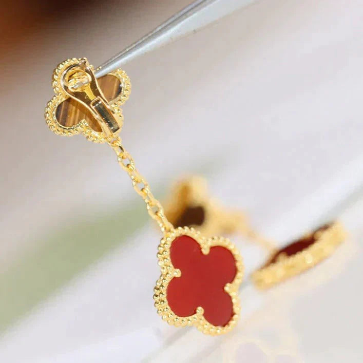 Pomuse CLOVER  2 MOTIF  TIGER EYE CARNELIAN EARRINGS