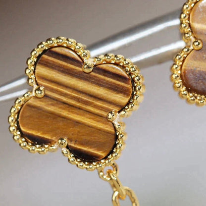 Pomuse CLOVER  2 MOTIF  TIGER EYE CARNELIAN EARRINGS