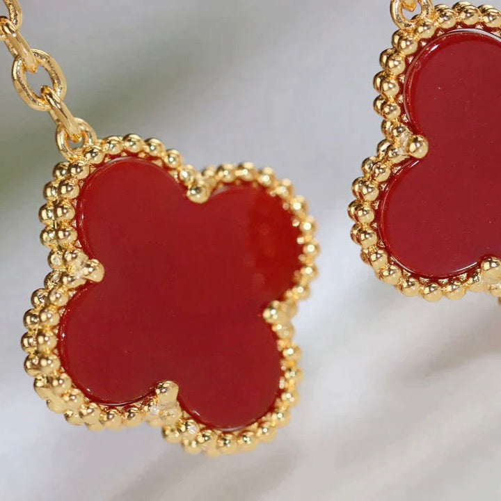 Pomuse CLOVER  2 MOTIF  TIGER EYE CARNELIAN EARRINGS