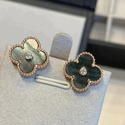 Pomuse CLOVER MEDIUM 1 MOTIFS GRAY MOP  DIAMOND EARRINGS