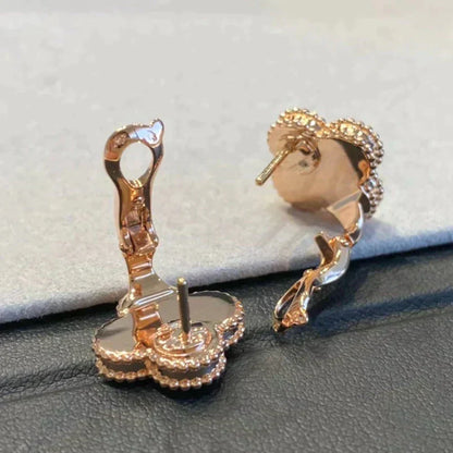 Pomuse CLOVER MEDIUM 1 MOTIFS GRAY MOP  DIAMOND EARRINGS