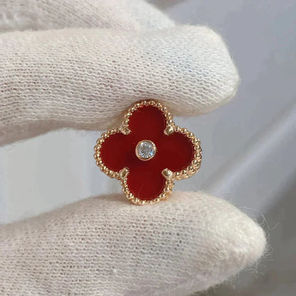 Pomuse CLOVER MEDIUM 1 MOTIFS CARNELIAN  DIAMOND EARRINGS