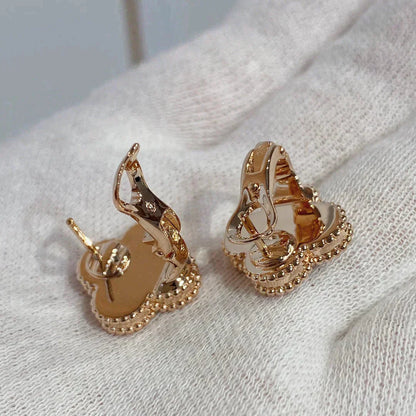 Pomuse CLOVER MEDIUM 1 MOTIFS CARNELIAN  DIAMOND EARRINGS
