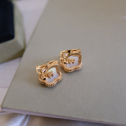 Pomuse LUCKY PINK GOLD WHITE MOP EARRINGS