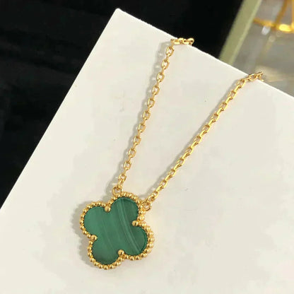 Pomuse CLOVER 15MM MALACHITE SINGLE FLOWER  NECKLACE