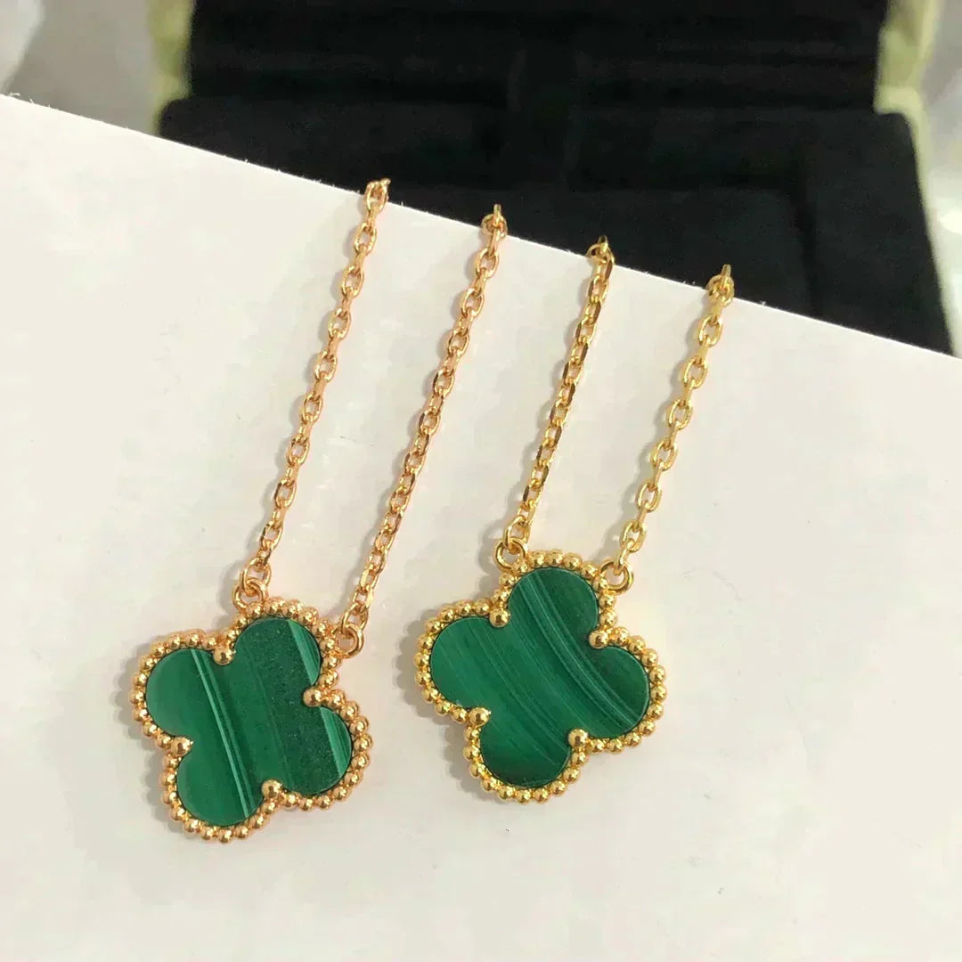 Pomuse CLOVER 15MM MALACHITE SINGLE FLOWER  NECKLACE