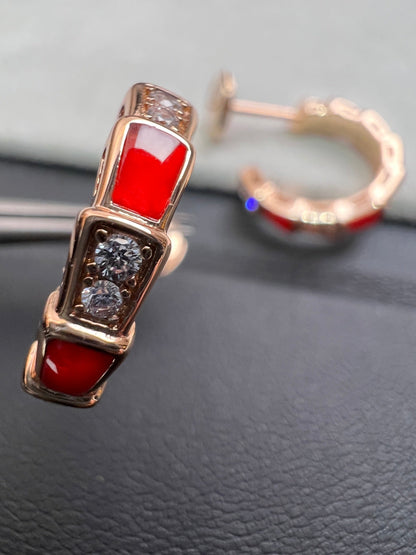 Pomuse SERPENTI CARNELIAN PINK GOLD EARRINGS