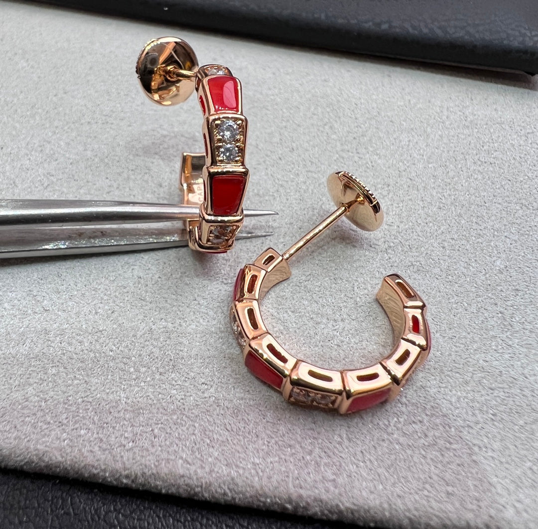 Pomuse SERPENTI CARNELIAN PINK GOLD EARRINGS
