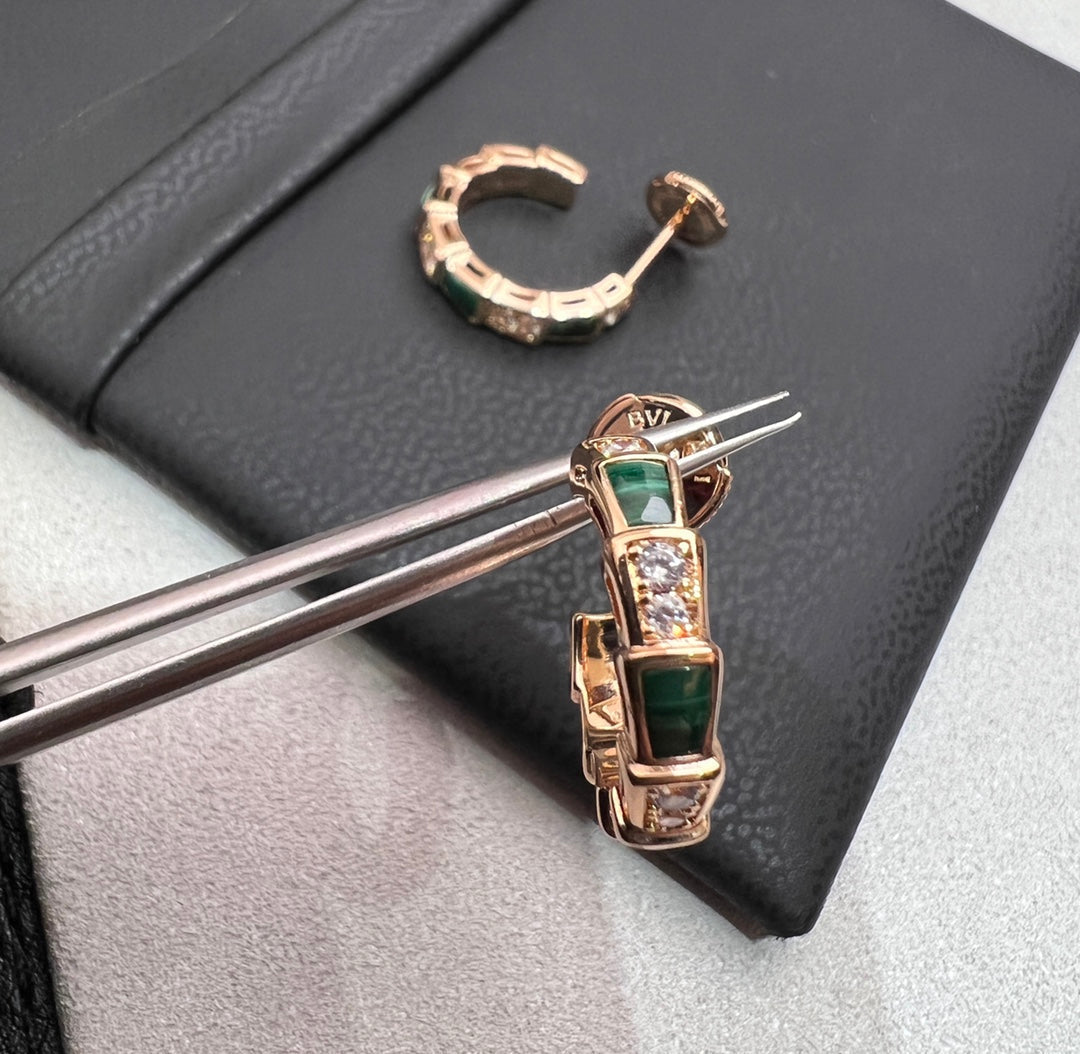 Pomuse SERPENTI MALACHITE PINK GOLD EARRINGS