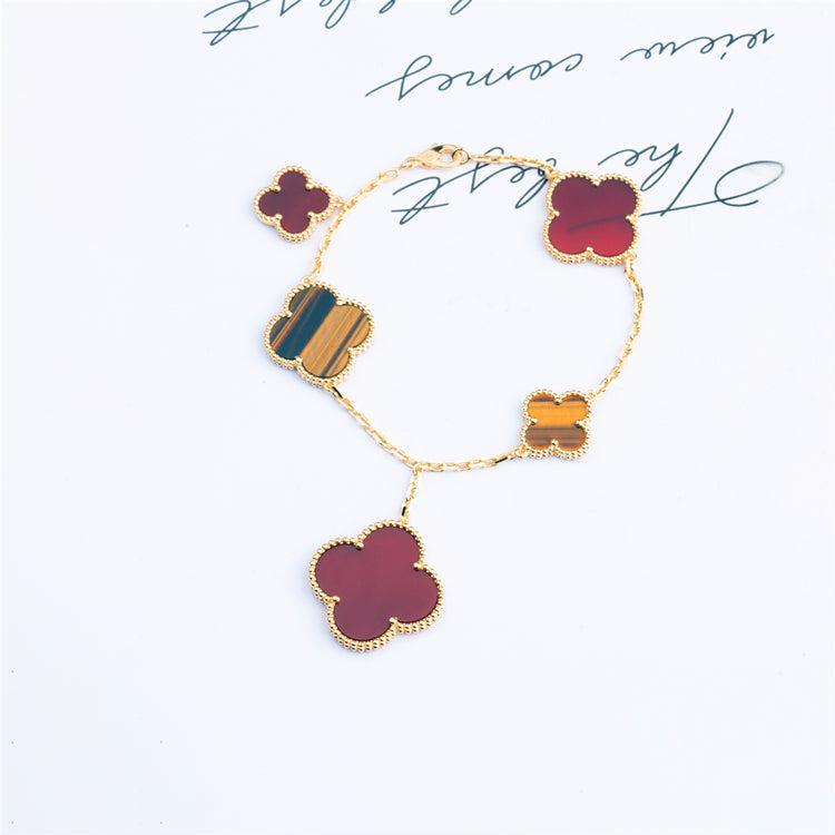 Pomuse CLOVER BRACELET 5 MOTIFS CARNELIAN TIGER EYE