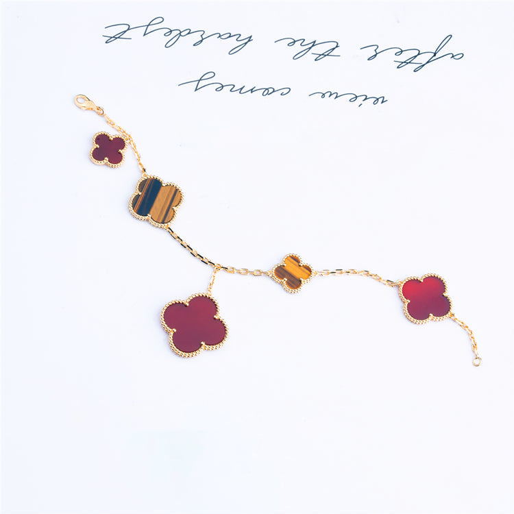 Pomuse CLOVER BRACELET 5 MOTIFS CARNELIAN TIGER EYE