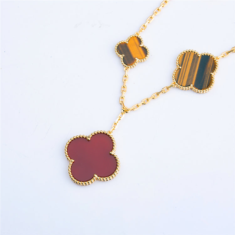Pomuse CLOVER BRACELET 5 MOTIFS CARNELIAN TIGER EYE