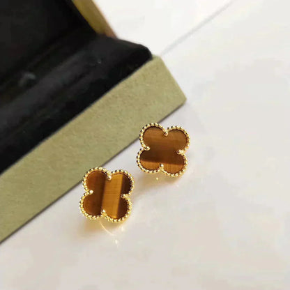 Pomuse CLOVER MEDIUM 1 MOTIFS TIGER EYE EARRINGS