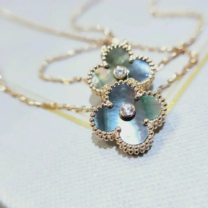 Pomuse CLOVER 15MM DIAMOND AND MOTHER-OF-GREY NECKLACE