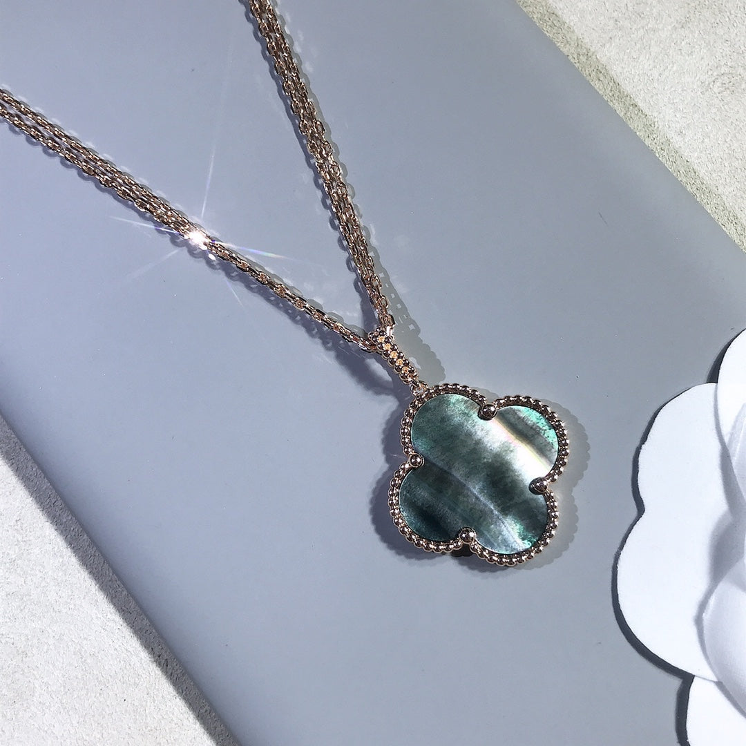 Pomuse CLOVER 25MM GOLD DARK MOP BIG CLOVER NECKLACE