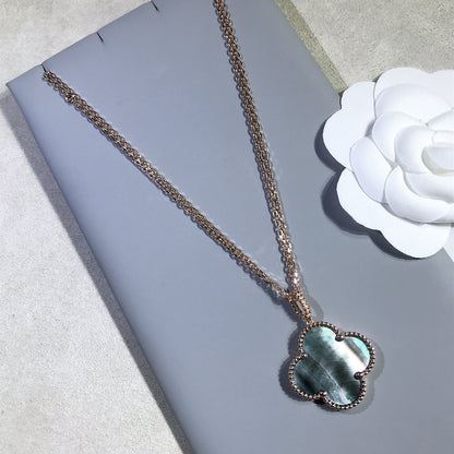 Pomuse CLOVER 25MM GOLD DARK MOP BIG CLOVER NECKLACE