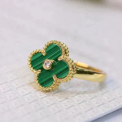 Pomuse CLOVER MALACHITE RING GOLD DIAMOND