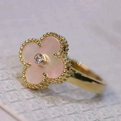Pomuse CLOVER PINK MOP RING GOLD DIAMOND