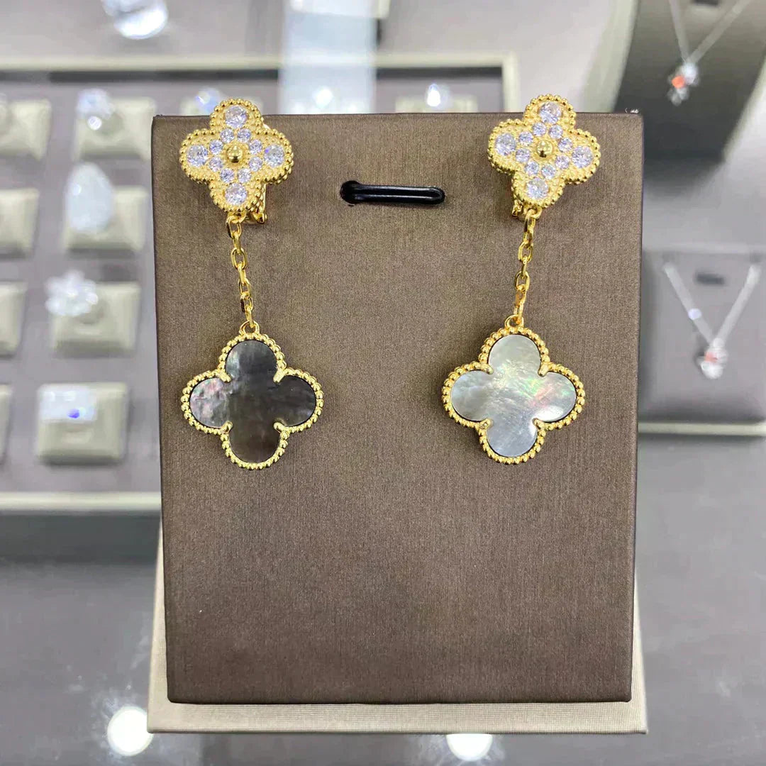 Pomuse CLOVER  2 MOTIFS  DIAMOND  EARRINGS (MULTIPLE CHOICESç´